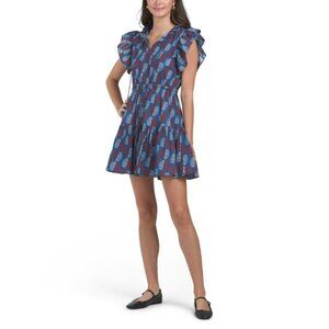 WKND Navy Multi Flutter Sleeve Mini Dress